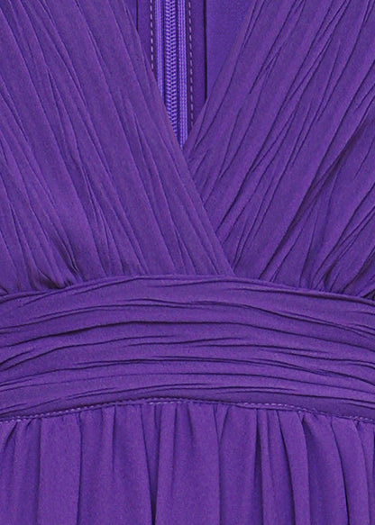 Italian Purple V Neck Wrinkled Chiffon Maxi Dresses Fall