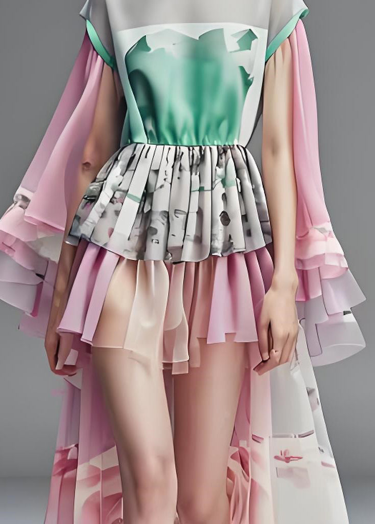 Asymmetrical Organza Patchwork Low High Design Chiffon Dresses Summer