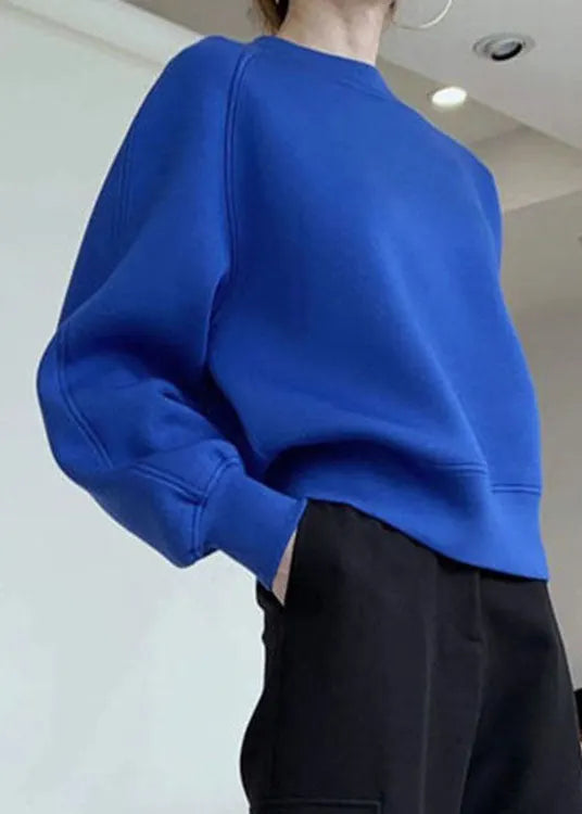 Blue O-neck Brief Fall Pullover Sweatshirt