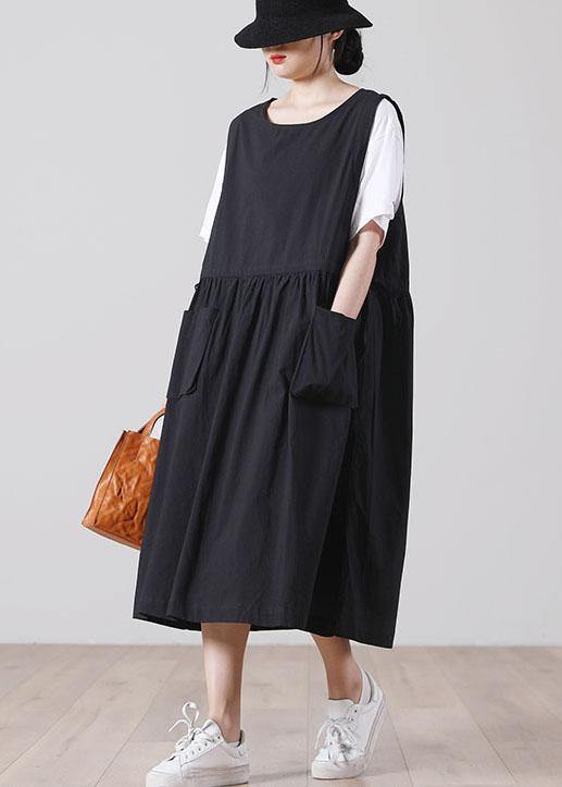 Diy Black O-neck Cotton Summer Mid Dress
