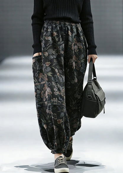 Print Denim Pants Lantern Pants Cotton
