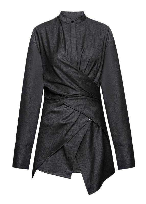 Modern Black Button Cotton Long Sleeve Spring Top