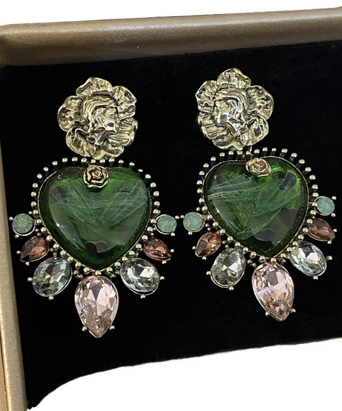 Loose Green Sterling Silver Crystal Zircon Love Tassel Drop Earrings