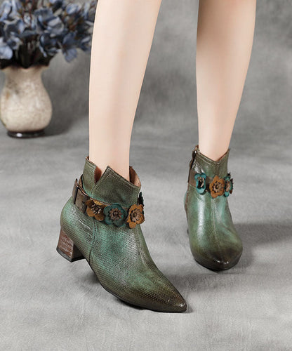 Art Green Zippered Splicing Chunky Boots Pointed Toe