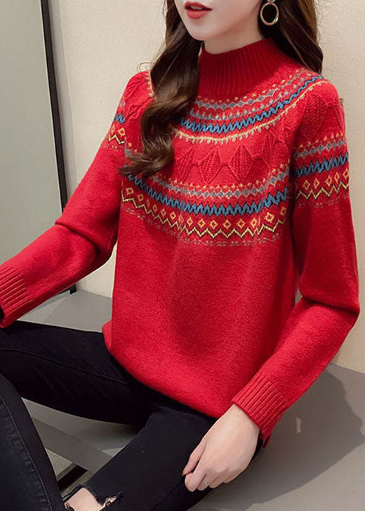 Red Thick Retro Fall Knit Sweater