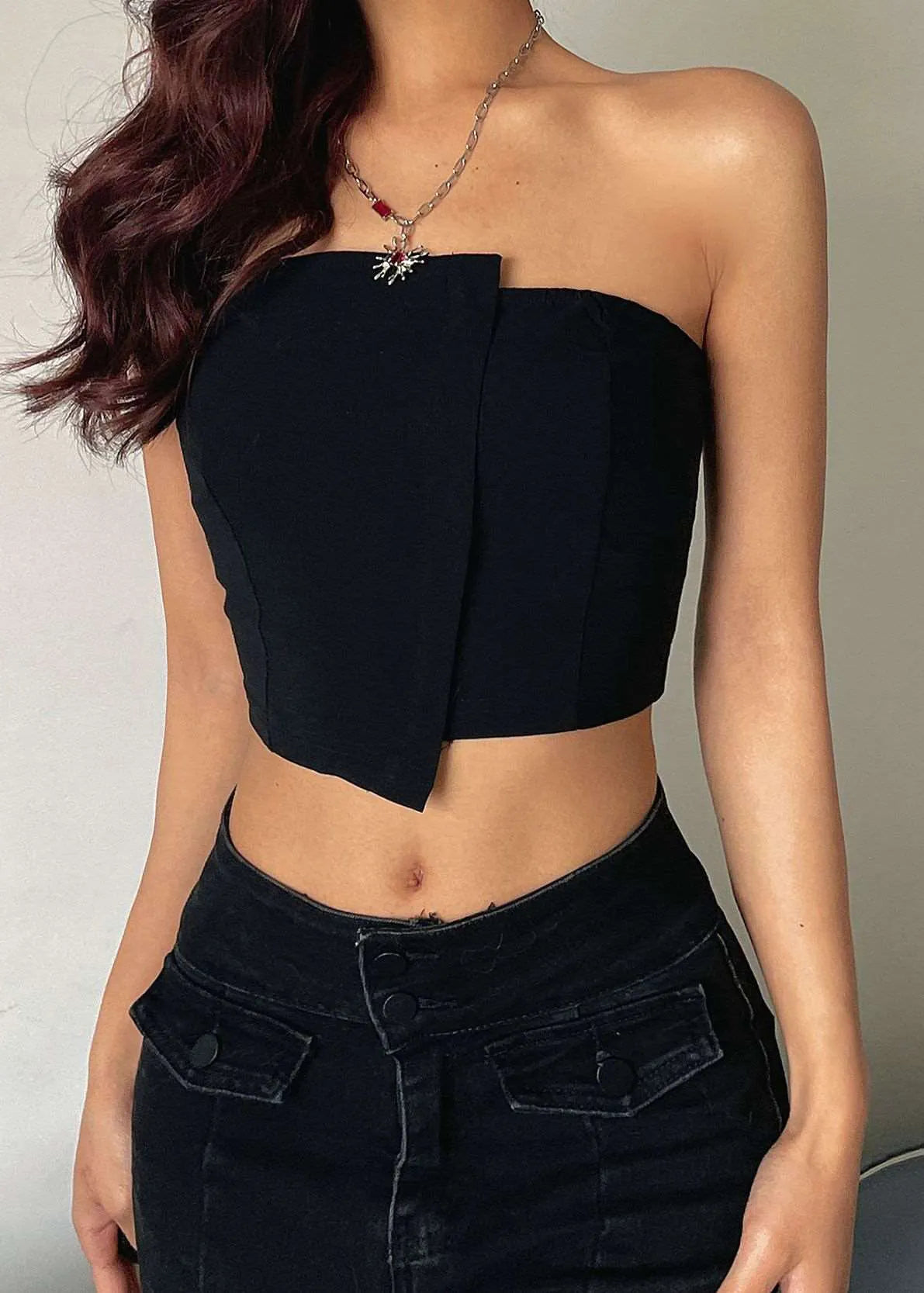 Black Strapless Cotton Tank Sleeveless
