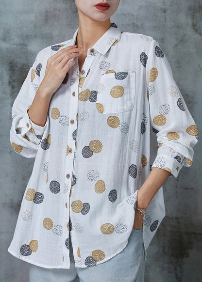 White Print Pocket Cotton Shirts Spring