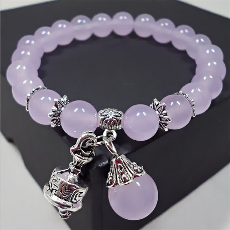 Buddha Stones Crystal Chalcedony Stone Energy Beaded Bell Charm Bracelet