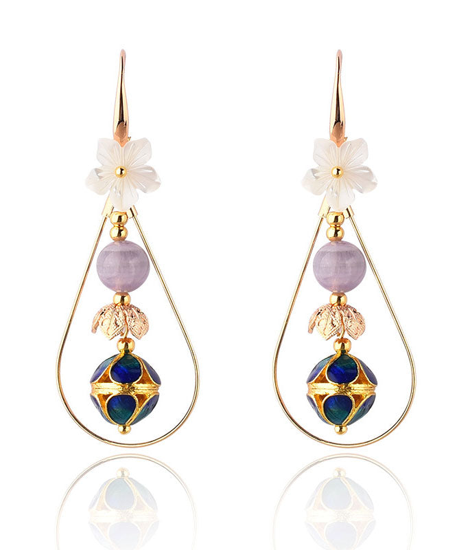 Colorblock Shellfish Flower 14k Gold Drop Earrings