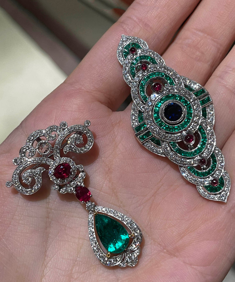 Unique Picture 1 Green Alloy Zircon Water Droplet Brooches