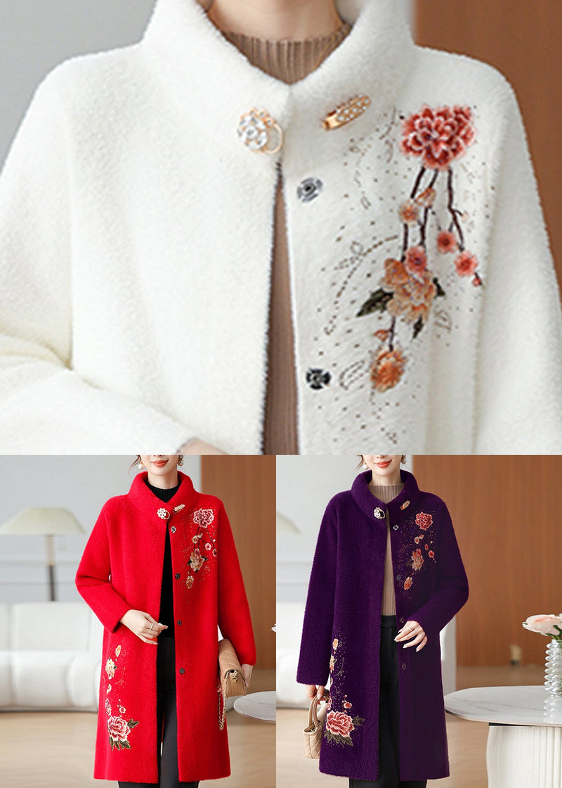 White Maxi Mink Velvet Coats Patchwork Button Winter