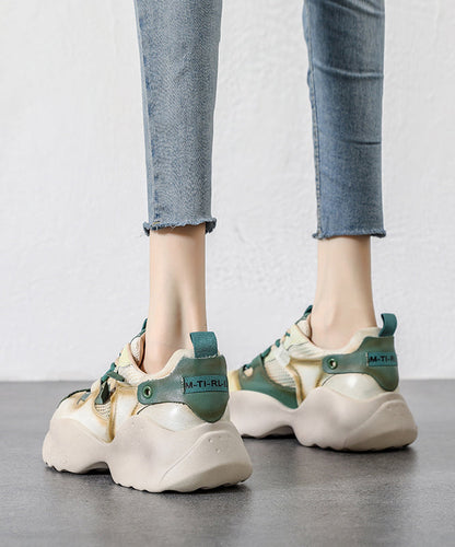 Handmade Green Cowhide Leather Lace Up High Wedge Platform Heels Shoes