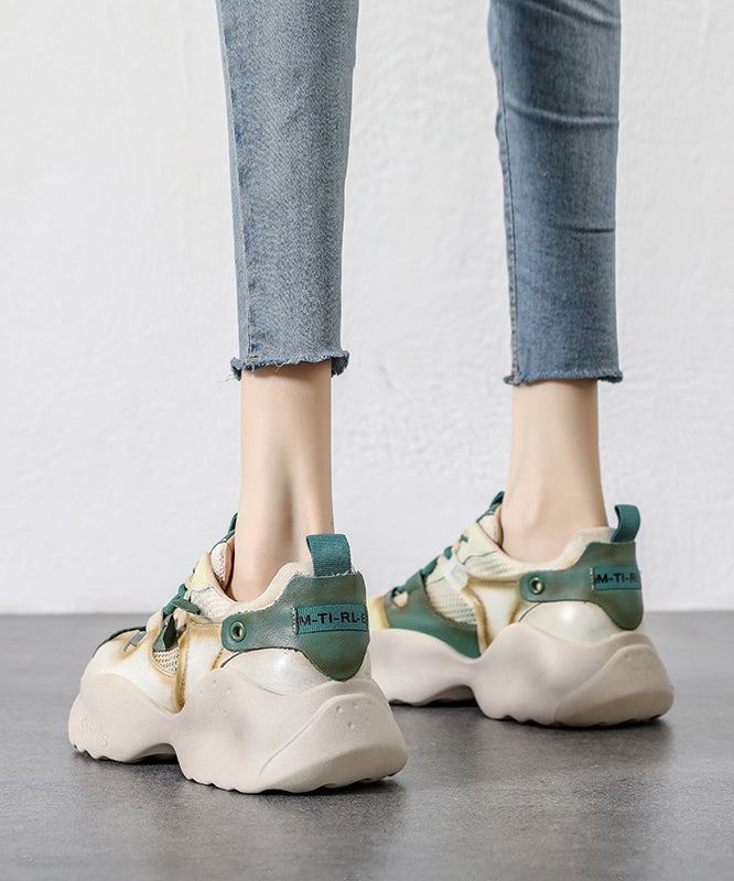 Handmade Green Cowhide Leather Lace Up High Wedge Platform Heels Shoes