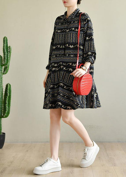 Art Black Print Chiffon Long Sleeve Summer Dress