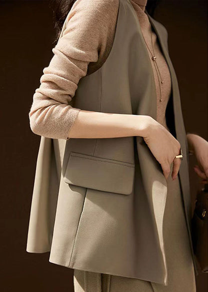 Grey V Neck Patchwork Sheepskin Vest Sleeveless