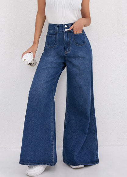 Natural Dark Blue High Waist Wide Leg Jeans Spring