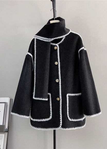 Grey Button Pockets Woolen Short Coats Winter