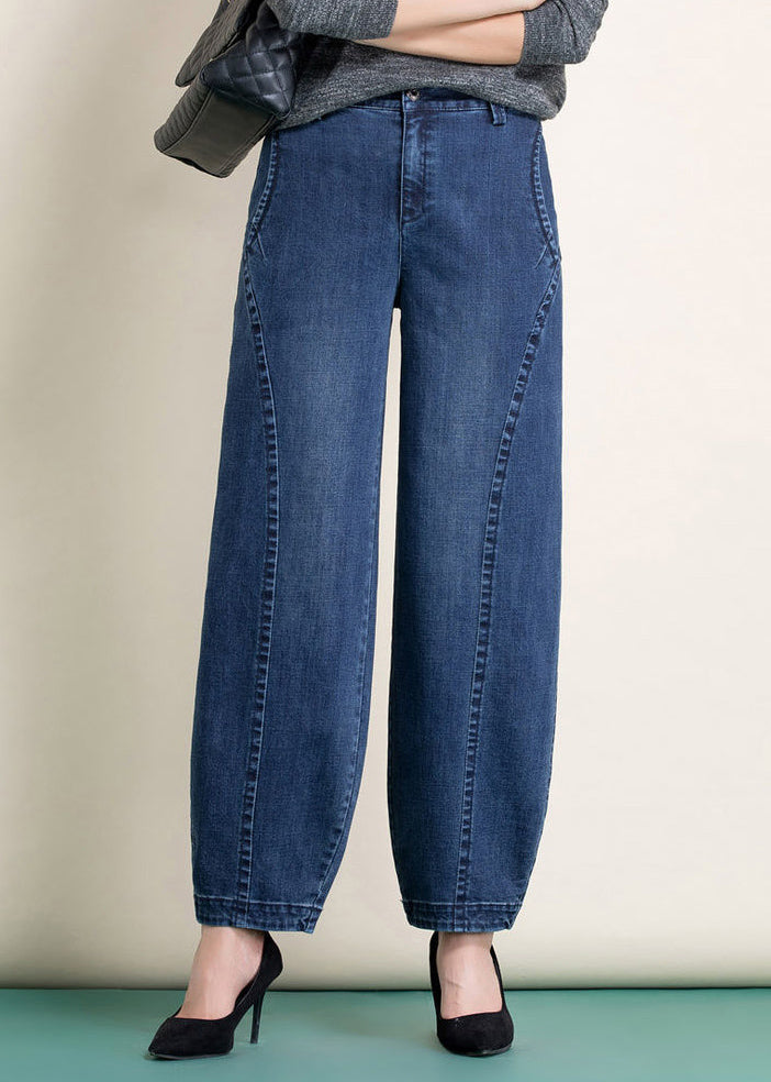 Light Blue High Waist Pockets Patchwork Cotton Harem Pants Spring