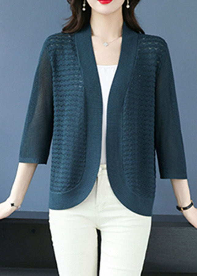 Sea Blue V Neck Patchwork Ice Size Knit Cardigan Bracelet Sleeve