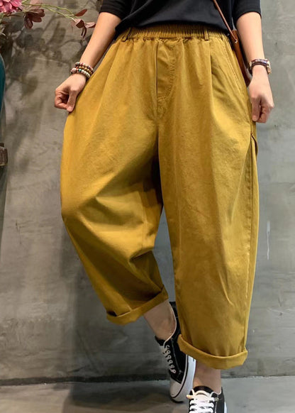 Modern Purple Elastic Waist Pockets Cotton Harem Pants Spring