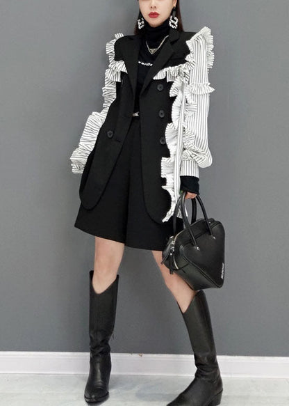 Colorblock Peter Pan Collar Patchwork Ruffles Coat Spring