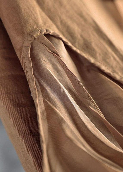 Khaki Tie Waist Patchwork Asymmetrical Design Fall Jackets Long Sleeve