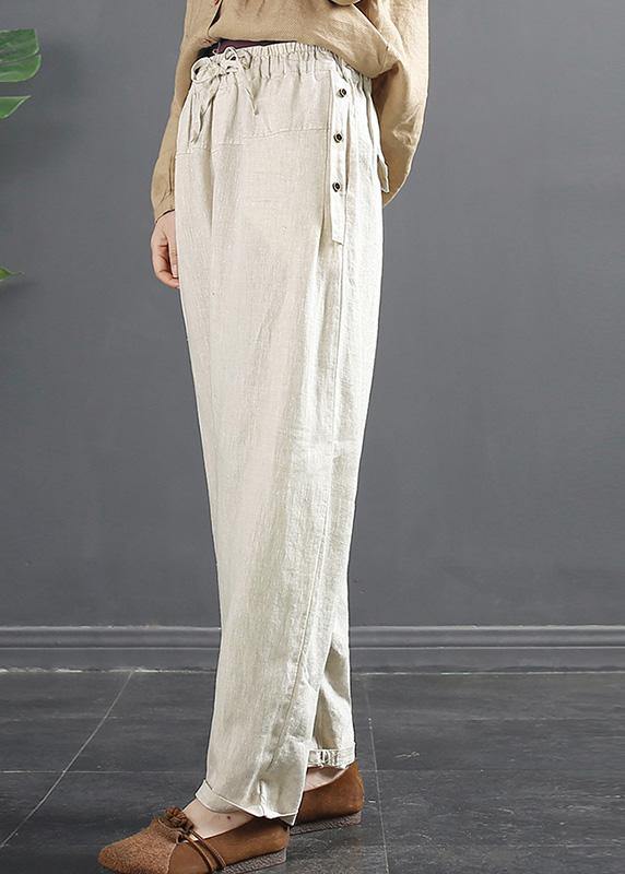 Diy Beige Trousers Spring Elastic Waist Shorts