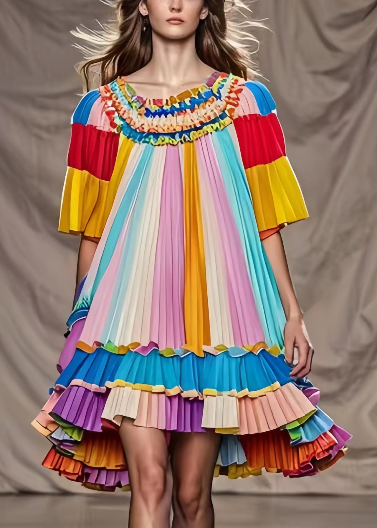 Rainbow Exra Large Hem Chiffon Tea Dresses Summer