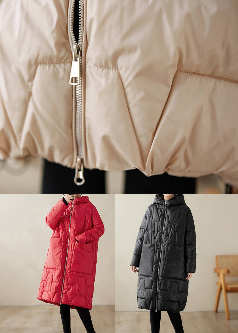 Red Hooded Pockets Fine Cotton Filled Coat Winter
