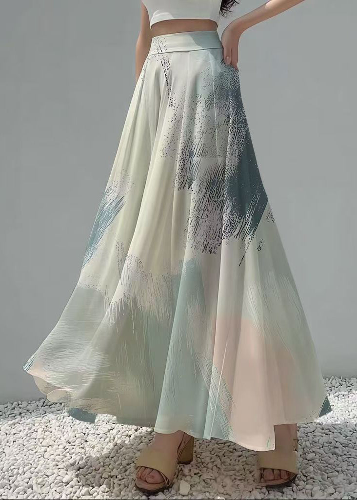 Beige Print Exra Large Hem Chiffon Skirts Summer