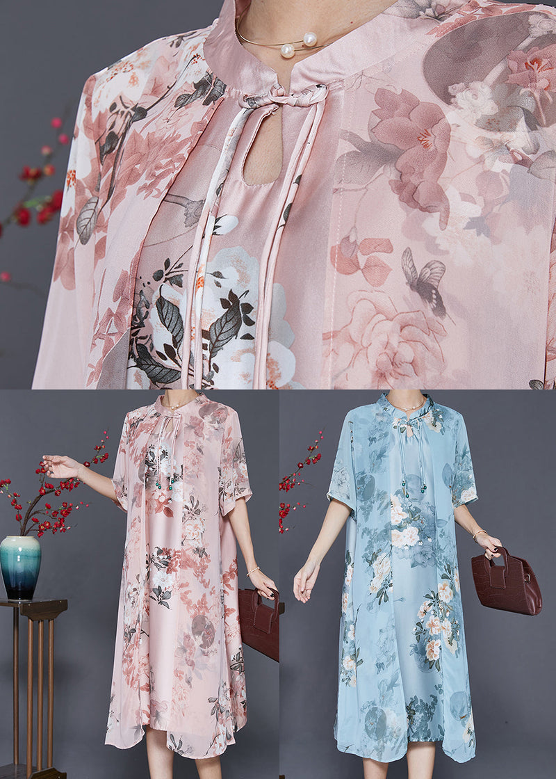 Pink Tasseled Print Silk Maxi Dress Summer
