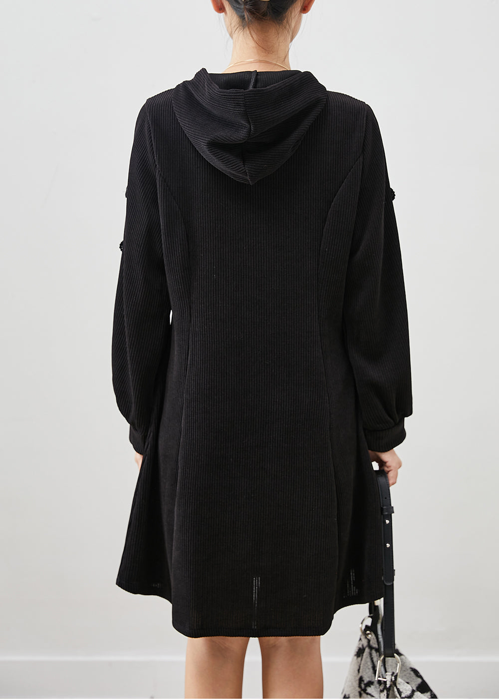 Black Embroideried Chinese Button Corduroy Dress Spring