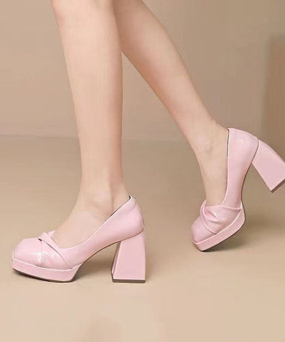 Purple Cowhide Leather Splicing Chunky High Heels