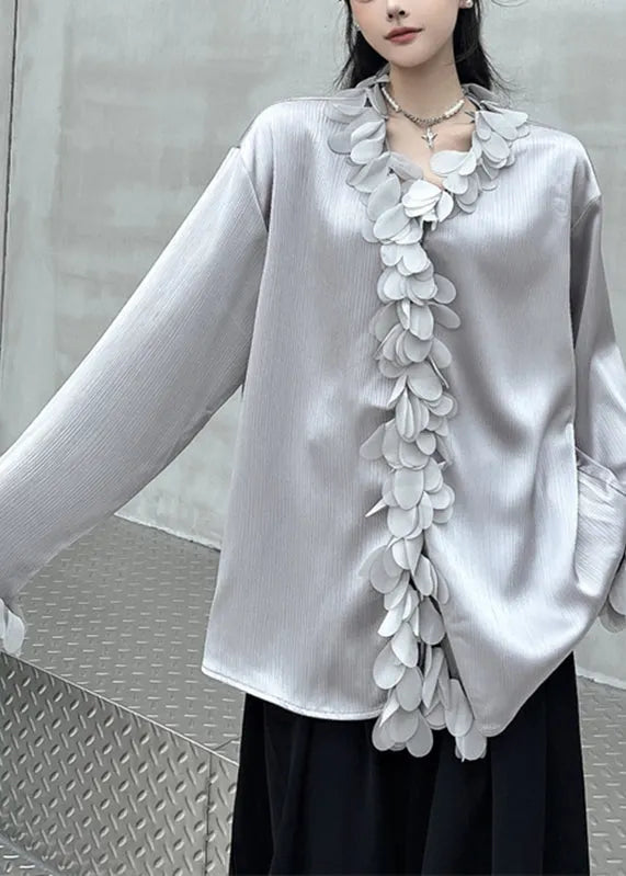 French Grey V Neck Shirts Fall