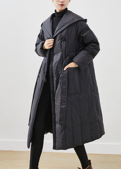Black Oversized Tie Waist Duck Down Down Coats Winter