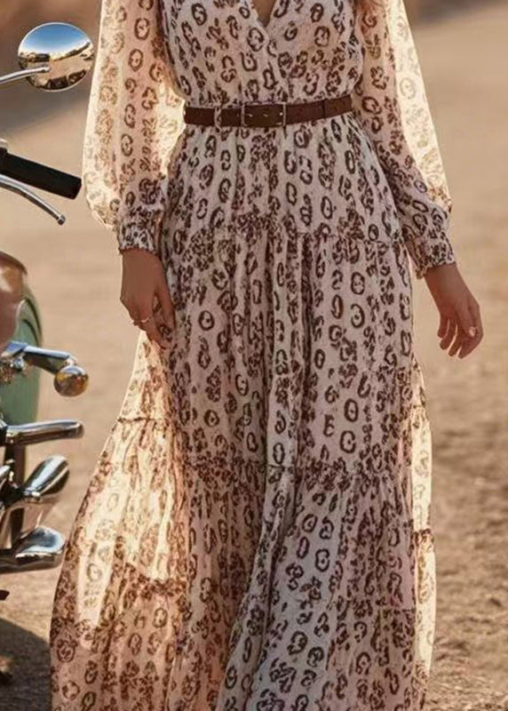 V Neck Print Chiffon Maxi Dress Spring