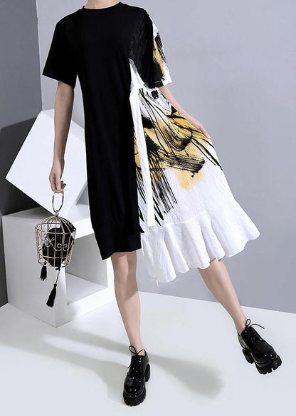 Summer Black Patchwork Dresses Robe