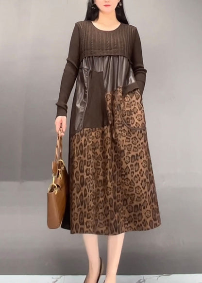 Black Print Patchwork Wrinkled Maxi Dress Fall