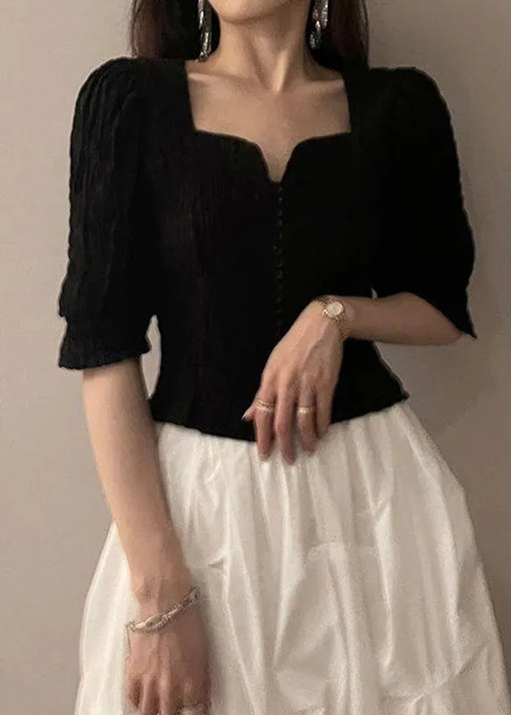 Novelty Black Square Collar Shirts Half Sleeve