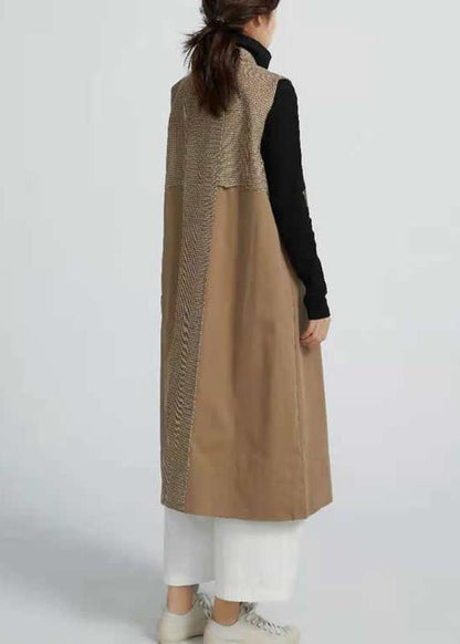 Natural Sleeveless Spring Outfit Patchwork Art Coat