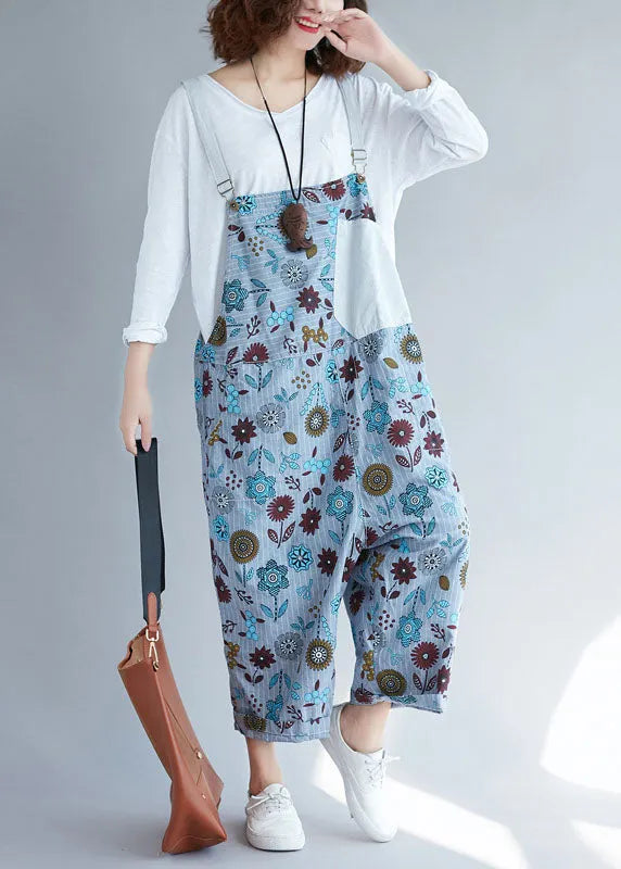 Light Grey Pockets Patchwork Denim Jumpsuits Spring