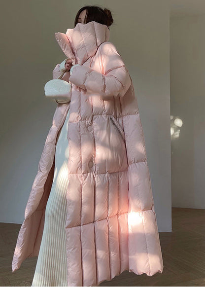 Pink Oversized Tie Waist Duck Down Down Coats Winter