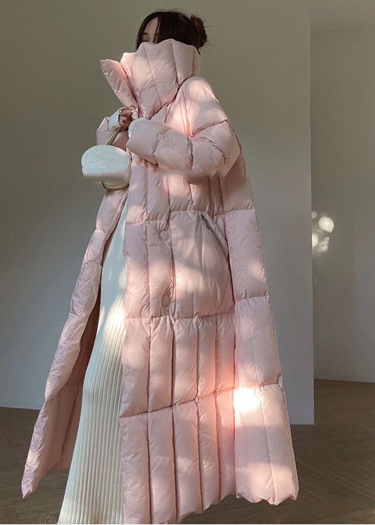 Pink Oversized Tie Waist Duck Down Down Coats Winter