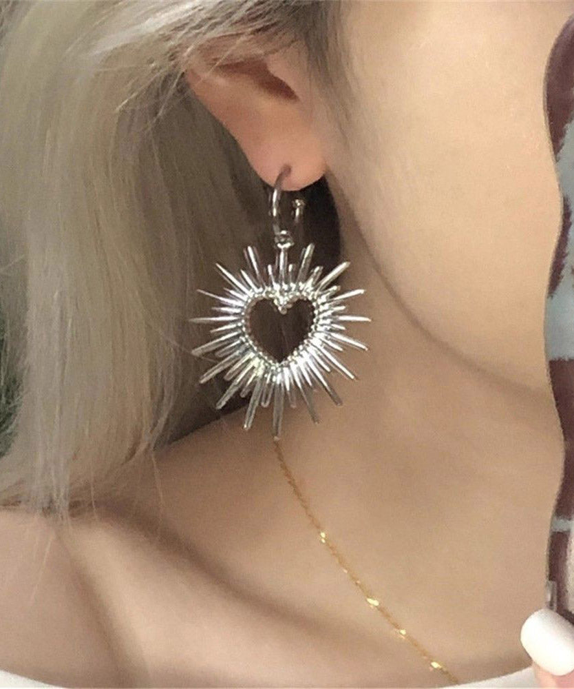 Silk Alloy Hollow Out Love Hoop Earrings