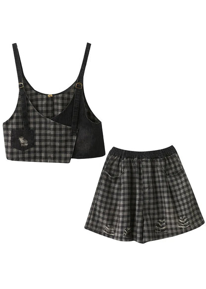 Black Plaid Patchwork Fall Two Piece Set Clothing