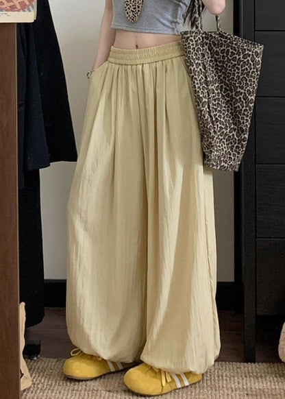 Yellow Loose Cotton Beam Pants Pockets
