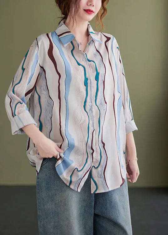 Peterpan Collar Button Print Fall Tops Long Sleeve