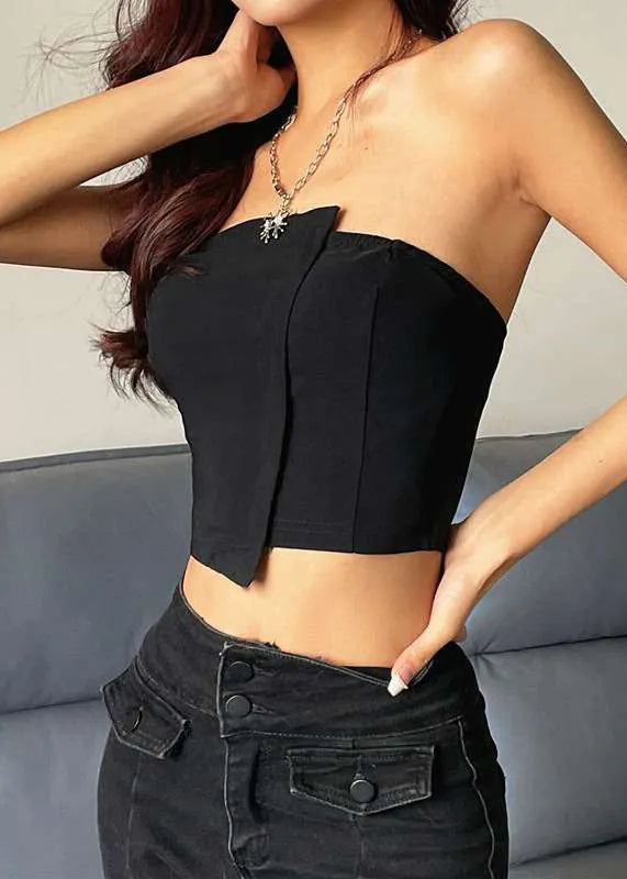 Black Strapless Cotton Tank Sleeveless