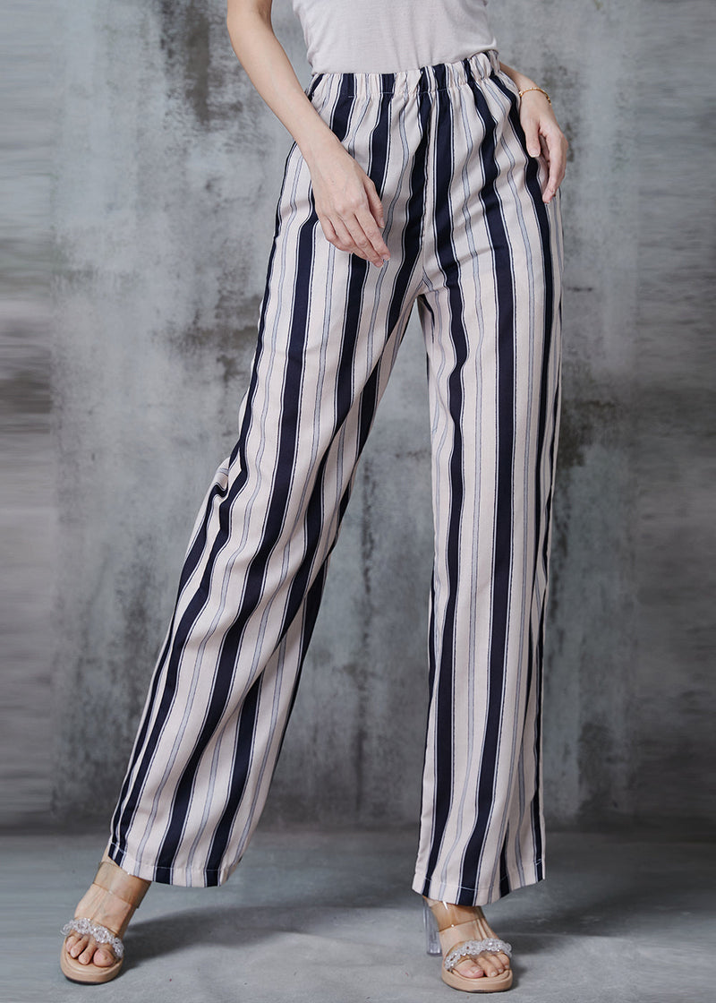 Apricot Striped Cotton Straight Pants Fall