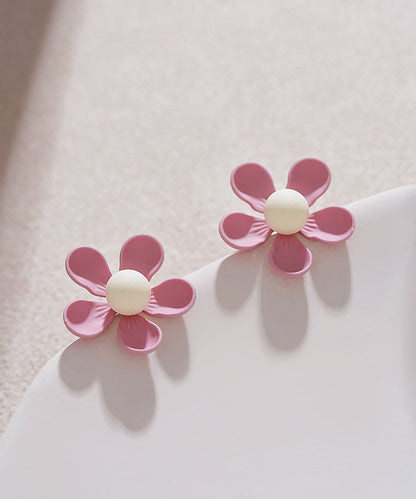 Stylish Pink Sterling Silver Alloy Stud Earrings